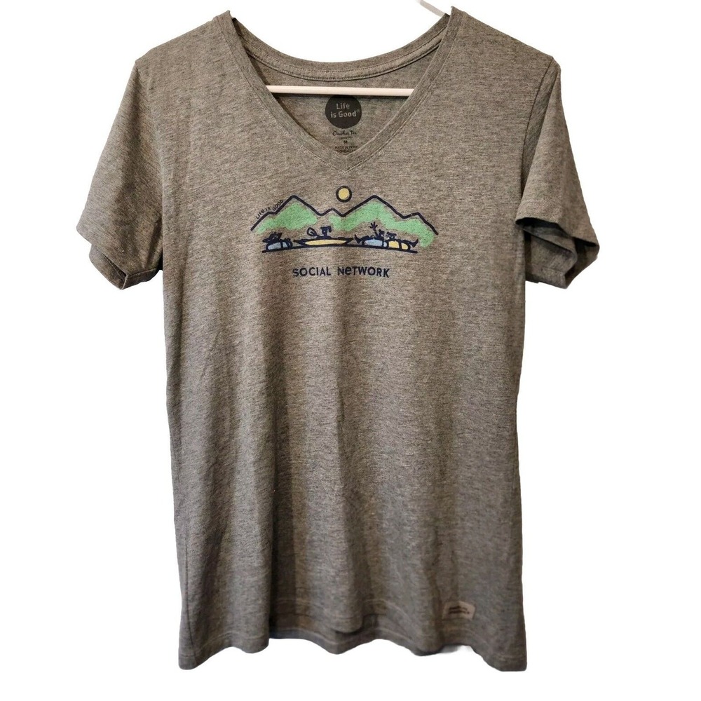 LIFE IS GOOD Shirt Women's Medium Gray Crusher Tee Social Network